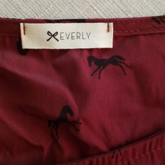 Everly burgundy horse print dress, S. - Picture 2 of 4